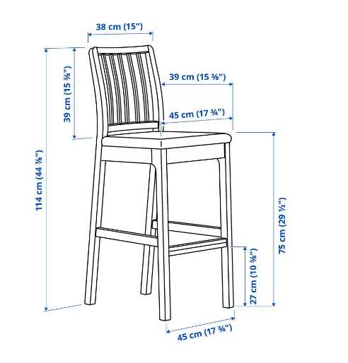 GHẾ QUẦY BAR CÓ TỰA LƯNG EKEDALEN IKEA - NÂU SẪM/ XÁM NHẠT 75 cm