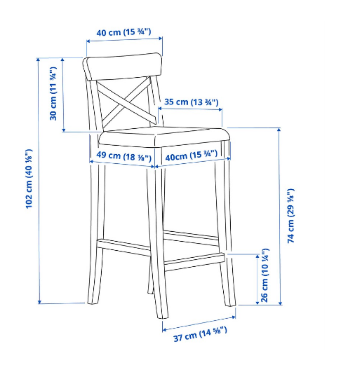 GHẾ QUẦY BAR CÓ TỰA LƯNG INGOLF IKEA - TRẮNG 74 cm