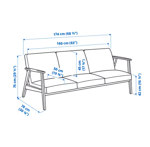 GHẾ SOFA 3 CHỖ EKENÄSET IKEA - BE NHẠT