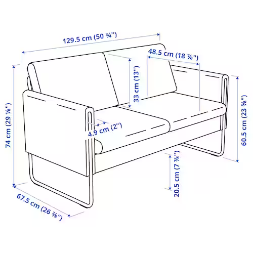 GHẾ SOFA 2 CHỖ VACKERBY IKEA - BE XÁM