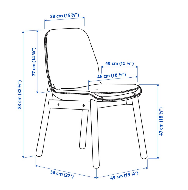 GHẾ TỰA CÓ ĐỆM VEDBO IKEA - XÁM