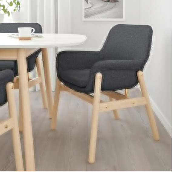 GHẾ BỌC VẢI CÓ TAY VỊN VEDBO IKEA - BẠCH DƯƠNG / XÁM