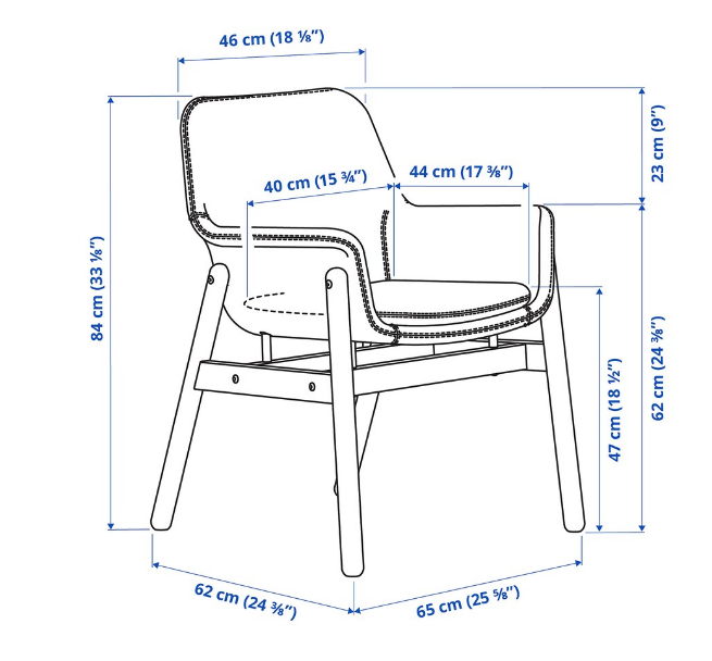 GHẾ BỌC VẢI CÓ TAY VỊN VEDBO IKEA - BẠCH DƯƠNG / XÁM
