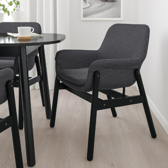 GHẾ BỌC VẢI CÓ TAY VỊN VEDBO IKEA - ĐEN/ XÁM ĐẬM