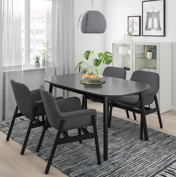GHẾ BỌC VẢI CÓ TAY VỊN VEDBO IKEA - ĐEN/ XÁM ĐẬM