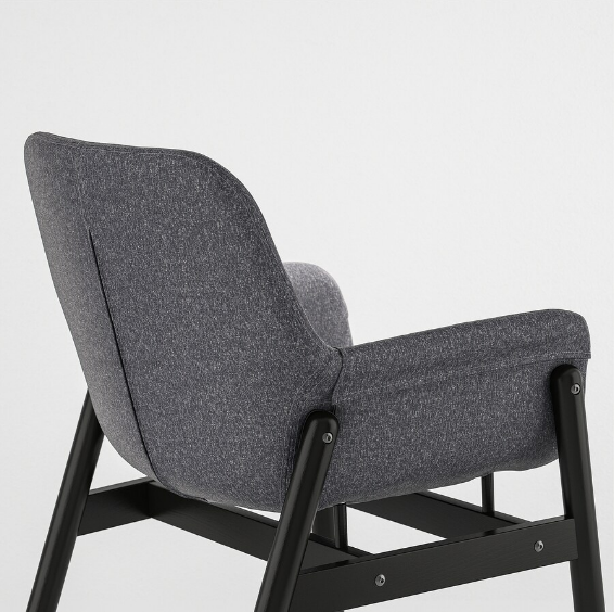 GHẾ BỌC VẢI CÓ TAY VỊN VEDBO IKEA - ĐEN/ XÁM ĐẬM
