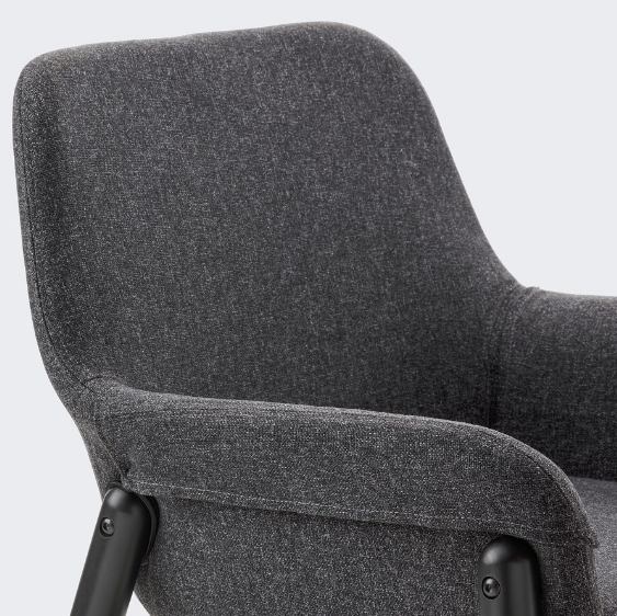 GHẾ BỌC VẢI CÓ TAY VỊN VEDBO IKEA - ĐEN/ XÁM ĐẬM