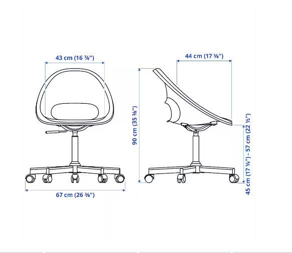 GHẾ XOAY CÓ ĐỆM LOBERGET / MALSKÄR IKEA - TRẮNG / ĐEN / XÁM ĐẬM