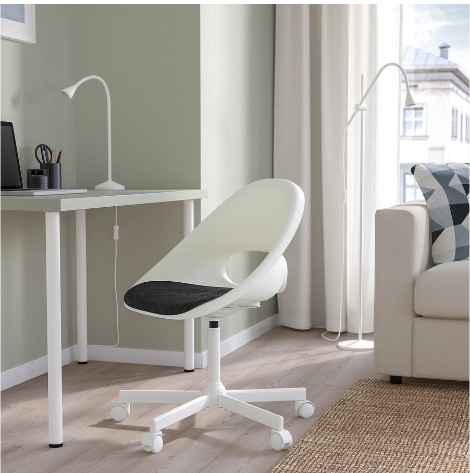 GHẾ XOAY CÓ ĐỆM LOBERGET / MALSKÄR IKEA - TRẮNG / XÁM ĐẬM
