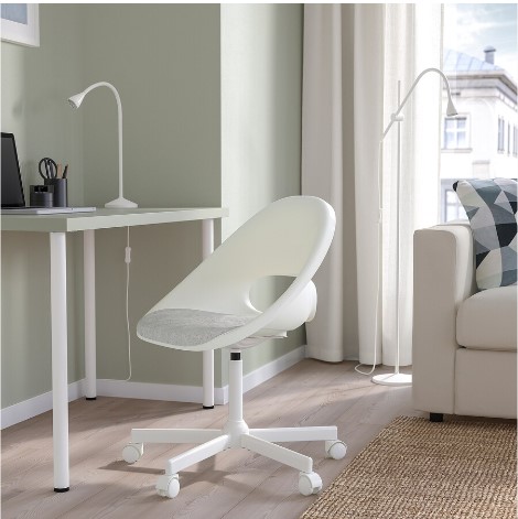 GHẾ XOAY CÓ ĐỆM LOBERGET / MALSKÄR IKEA - TRẮNG / XÁM NHẠT