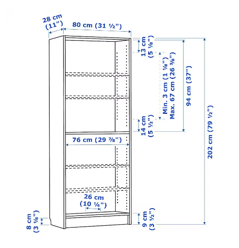 GIÁ SÁCH BILLY IKEA - TRẮNG 80x28x202 cm