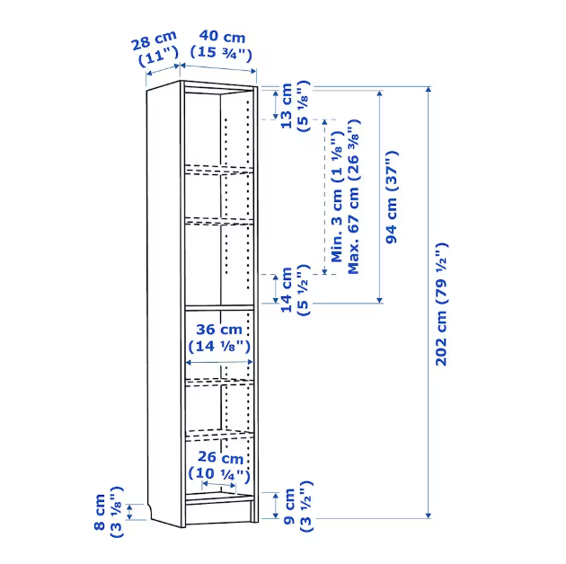 GIÁ SÁCH BILLY IKEA - NÂU SẪM 40x28x202 cm