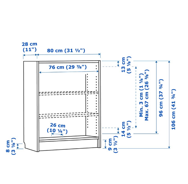 GIÁ SÁCH BILLY THẤP - NÂU SẪM 80x28x106 cm