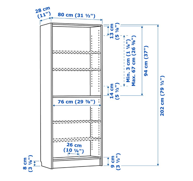 GIÁ SÁCH BILLY IKEA - MÀU SỒI 80x28x202 cm
