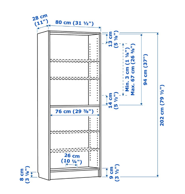 GIÁ SÁCH BILLY IKEA - TÍM 80x28x202 cm