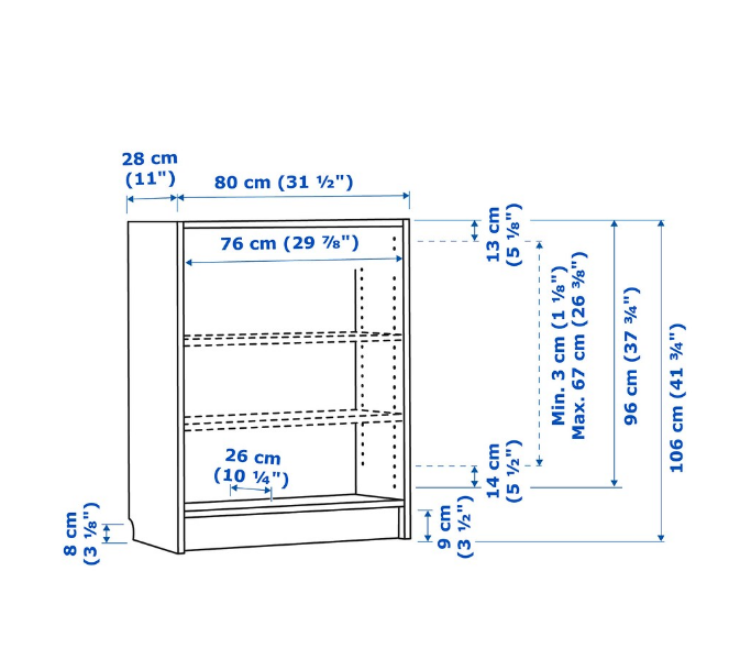 GIÁ SÁCH BILLY IKEA THẤP - TRẮNG 80x28x106 cm