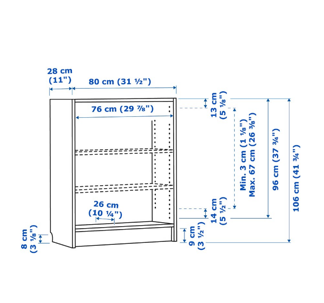 GIÁ SÁCH BILLY IKEA THẤP - MÀU SỒI 80x28x106 cm