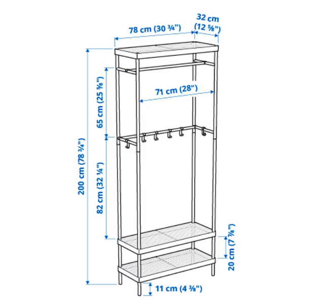 GIÁ TREO ĐỒ MACKAPÄR IKEA - TRẮNG 78x32x200cm