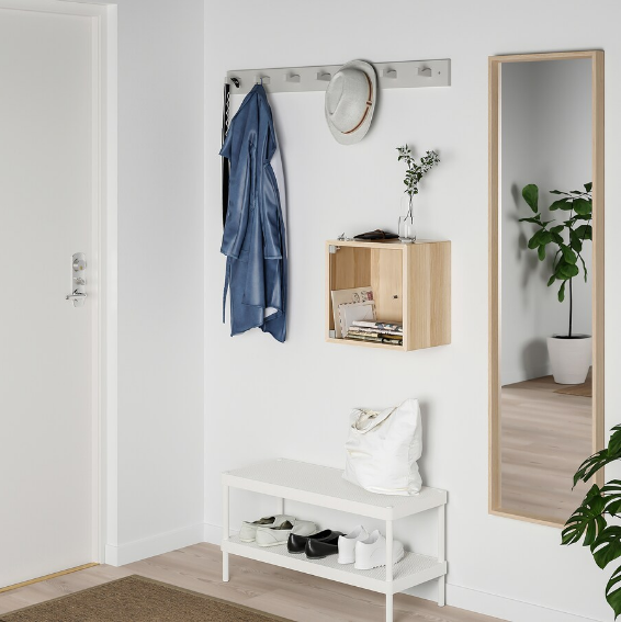 GIÁ VUÔNG TREO TƯỜNG CÓ CỬA KÍNH EKET IKEA - MÀU SỒI 35x25x35 cm