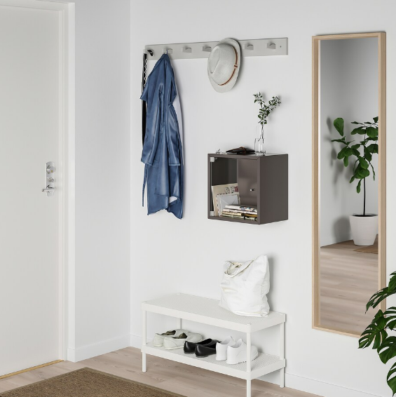 GIÁ VUÔNG TREO TƯỜNG CÓ CỬA KÍNH EKET IKEA - XÁM ĐEN 35x25x35 cm