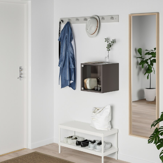 GIÁ VUÔNG TREO TƯỜNG CÓ CỬA KÍNH EKET IKEA - XÁM ĐEN 35x35x35 cm