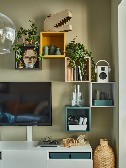 GIÁ VUÔNG TREO TƯỜNG EKET IKEA - GỖ SỒI 35x25x35 cm