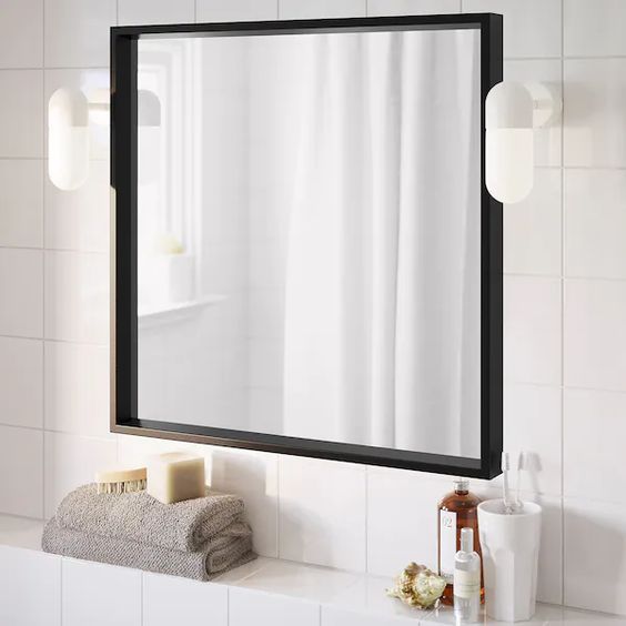 GƯƠNG PHÒNG TẮM NISSEDAL IKEA - ĐEN 65x65 cm