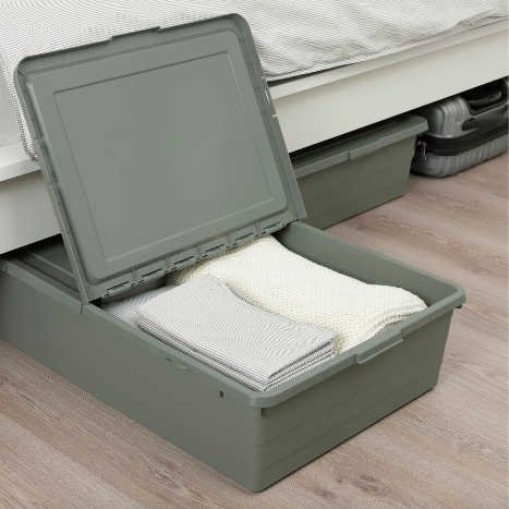 HỘP NHỰA CÓ NẮP SOCKERBIT IKEA - XANH XÁM 50x77x19 cm