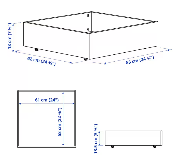 HỘP LƯU TRỮ DƯỚI GẦM GIƯỜNG BRUKSVARA IKEA - TRẮNG 63x62 cm