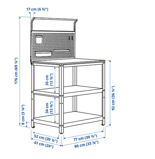 KỆ BÀN CÓ GIÁ NGOÀI TRỜI GRILLSKÄR IKEA 86x61x176 cm