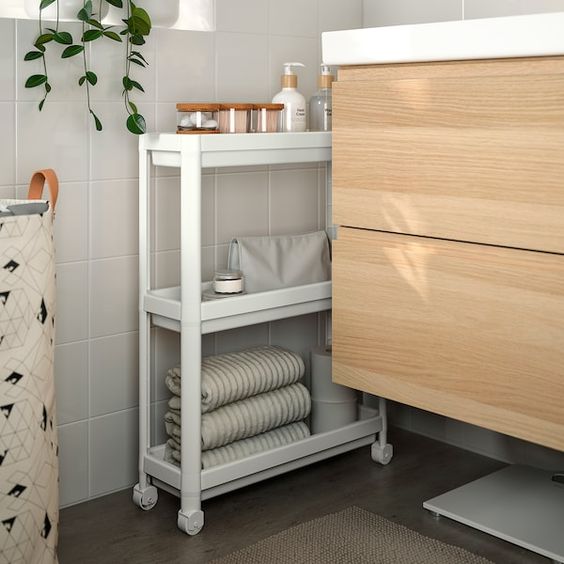 KỆ ĐẨY 3 TẦNG NHÀ TẮM VESKEN IKEA - TRẮNG 54x18x71 cm