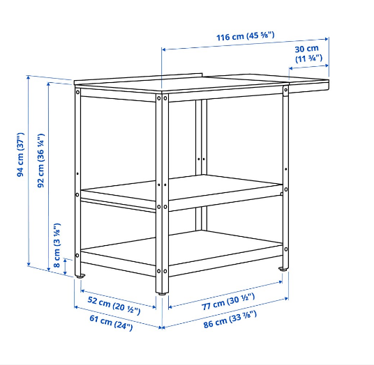 KỆ NGOÀI TRỜI CÓ BÀN PHỤ GRILLSKÄR IKEA 93/116x61cm