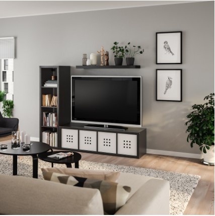 KỆ TIVI KẾT HỢP KỆ LƯU TRỮ KALLAX / LACK IKEA - NÂU ĐEN 189x39x147 cm