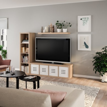 KỆ TIVI KẾT HỢP KỆ LƯU TRỮ KALLAX / LACK IKEA - SỒI TRẮNG 189x39x147 cm