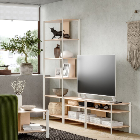 KỆ LƯU TRỮ VÀ TI VI KẾT HỢP JÄTTESTA IKEA - TRẮNG/TRE 240x40x194 cm