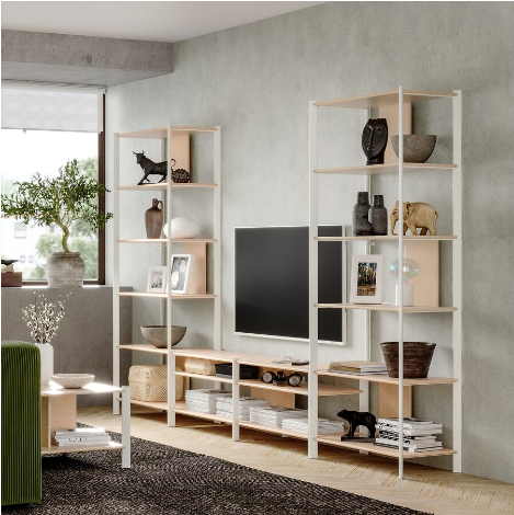 KỆ LƯU TRỮ VÀ TI VI KẾT HỢP JÄTTESTA IKEA - TRẮNG/TRE 320x40x194 cm