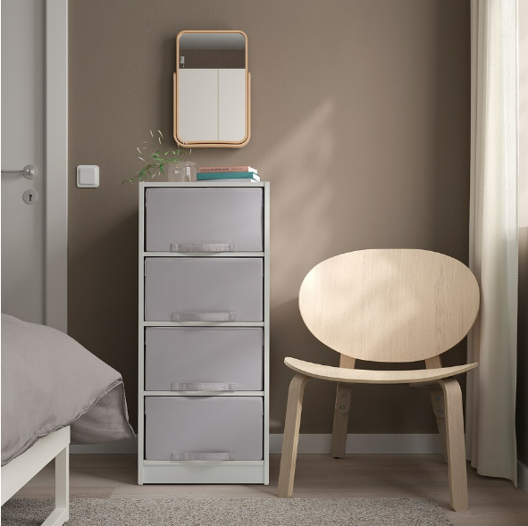 KỆ LƯU TRỮ VỚI 4 HỘP BRUKSVARA IKEA - TRẮNG / XÁM 40x104 cm