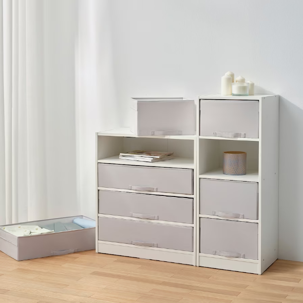 KỆ LƯU TRỮ VỚI 4 HỘP BRUKSVARA IKEA - TRẮNG / XÁM 70x80cm