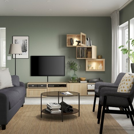 KỆ TI VI KẾT HỢP KỆ LƯU TRỮ CÓ CỦA KÍNH BESTÅ IKEA - MÀU SỒI 240x42x190 cm