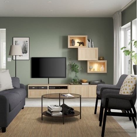 KỆ TI VI KẾT HỢP KỆ LƯU TRỮ CÓ CỦA KÍNH BESTÅ IKEA - MÀU SỒI 240x42x190 cm