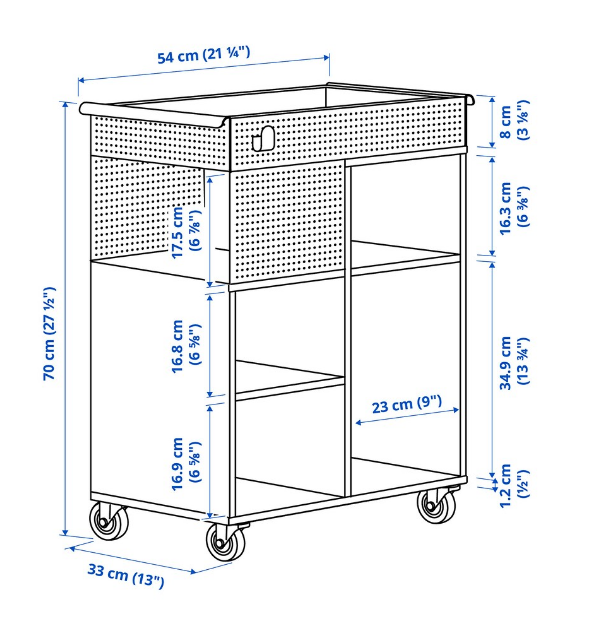 KỆ LƯU TRỮ CÓ BÁNH XE ÖVNING IKEA - TRẮNG/XÁM XANH 54x33 cm