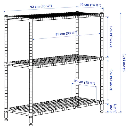 KỆ 3 TẦNG OMAR IKEA - MẠ KẼM 92x36x94 cm
