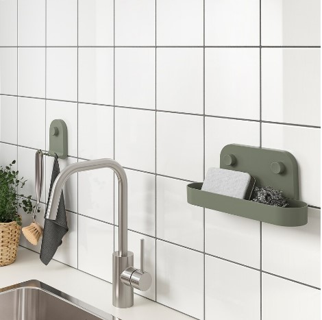 KỆ TREO TƯỜNG CÓ CỐC HÚT ÖBONÄS IKEA - XANH XÁM 28 cm