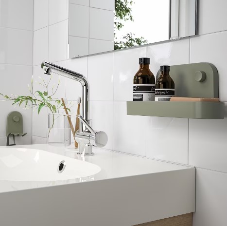 KỆ TREO TƯỜNG CÓ CỐC HÚT ÖBONÄS IKEA - XANH XÁM 28 cm