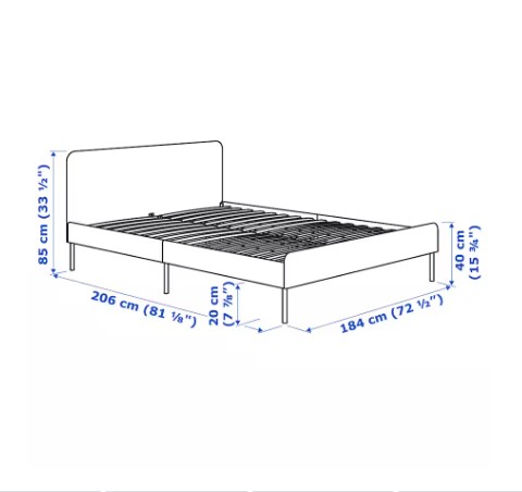 KHUNG GIƯỜNG BỘC NỆM SLATTUM IKEA - ĐEN 180x200 cm