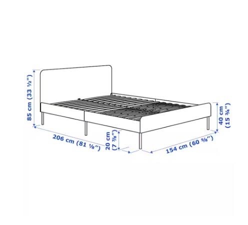 KHUNG GIƯỜNG BỘC NỆM SLATTUM IKEA - XÁM NHẠT 150x200 cm