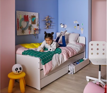 KHUNG GIƯỜNG CÓ GẦM VÀ KHO NGĂN KÉO SLÄKT IKEA - TRẮNG 90x200 cm