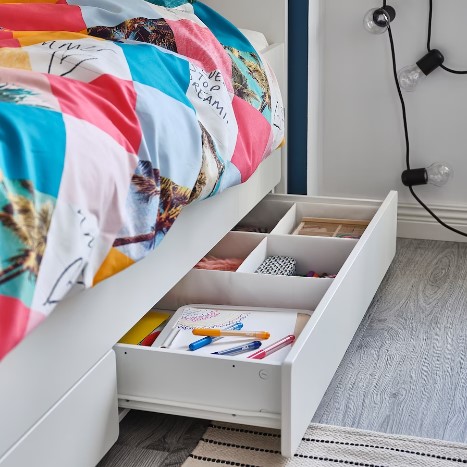 KHUNG GIƯỜNG CÓ GẦM VÀ KHO NGĂN KÉO SLÄKT IKEA - TRẮNG 90x200 cm