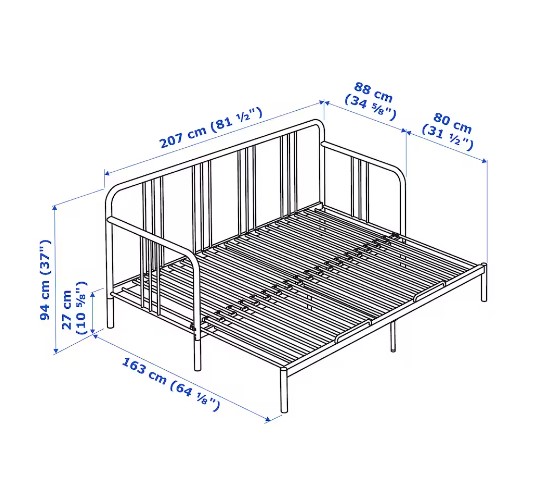 KHUNG GIƯỜNG BAN NGÀY FYRESDAL IKEA - ĐEN 80x200 cm