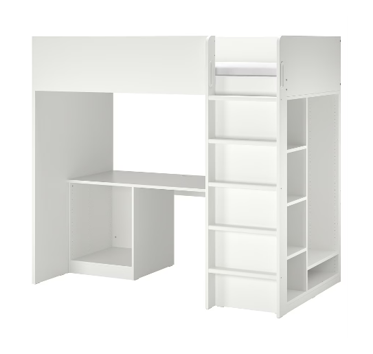 KHUNG GIƯỜNG GÁC XÉP CÓ BÀN VÀ TỦ ĐỰNG ĐỒ SÅSTAD IKEA - TRẮNG 90x200 cm